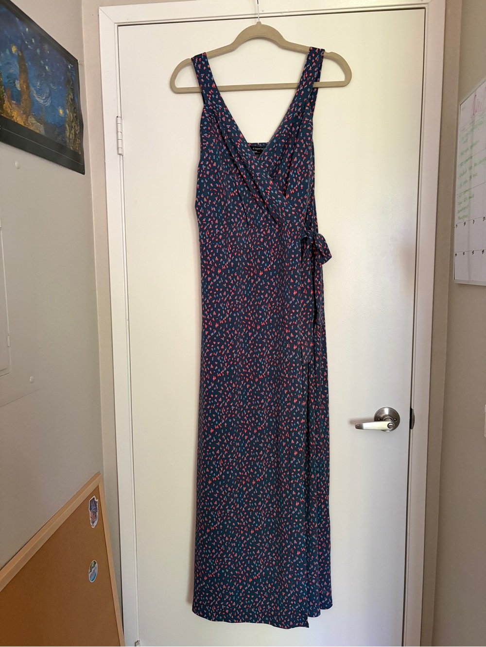 41 Hawthorn Navy Floral Wrap Maxi Dress with Pink Accents *NEVER WORN*